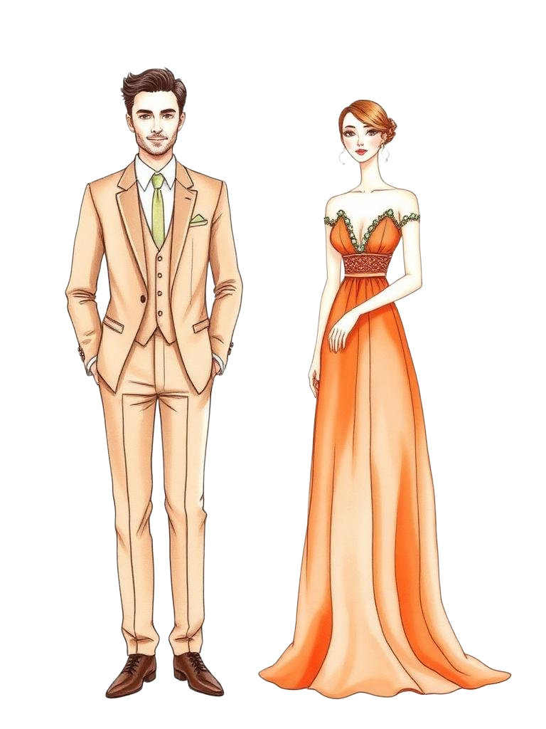 Illustration of Mediterranean formal wedding attire