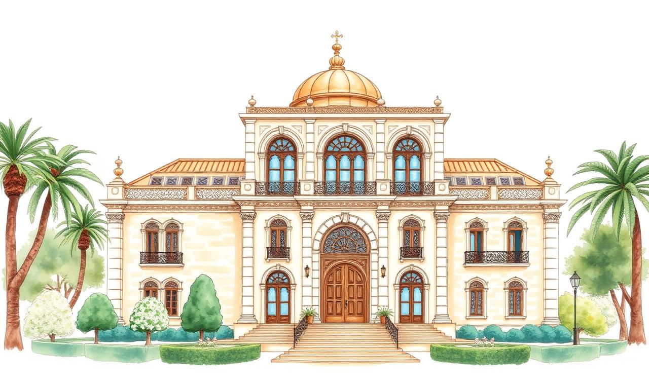 Hand-drawn illustration of Sursock Palace